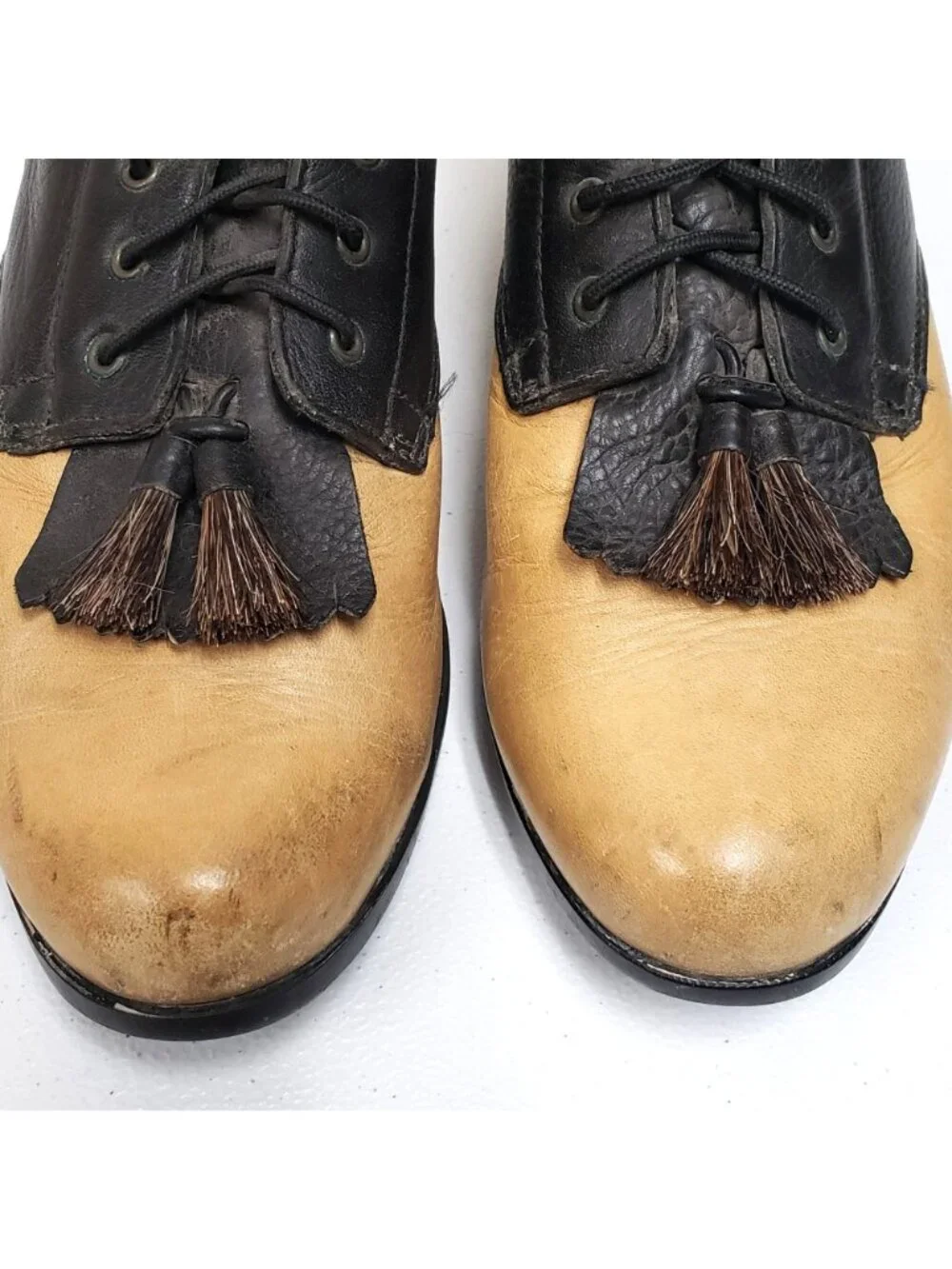 Ariat Two-Tone Leather Lace-Up Riding Boots Horse Hair Tassels Black Tan Size 7. - Picture 7 of 14